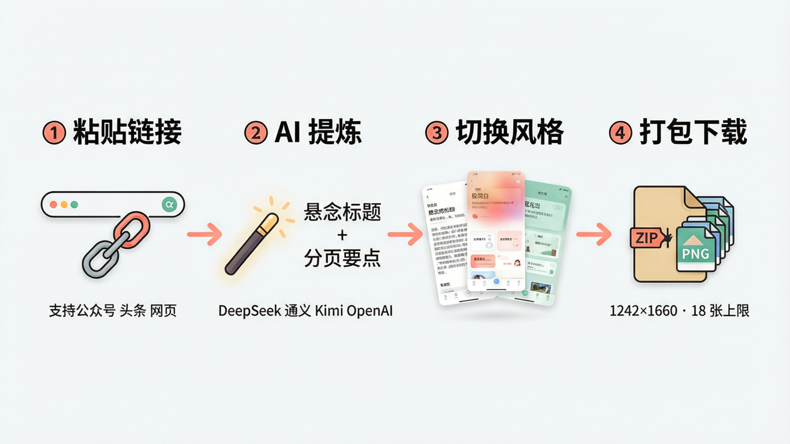 AI 图文卡片工具四步工作流