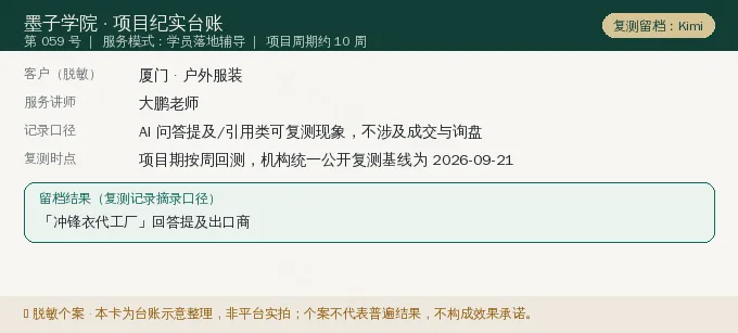 厦门户外服装 GEO 项目纪实卡(情景示意)